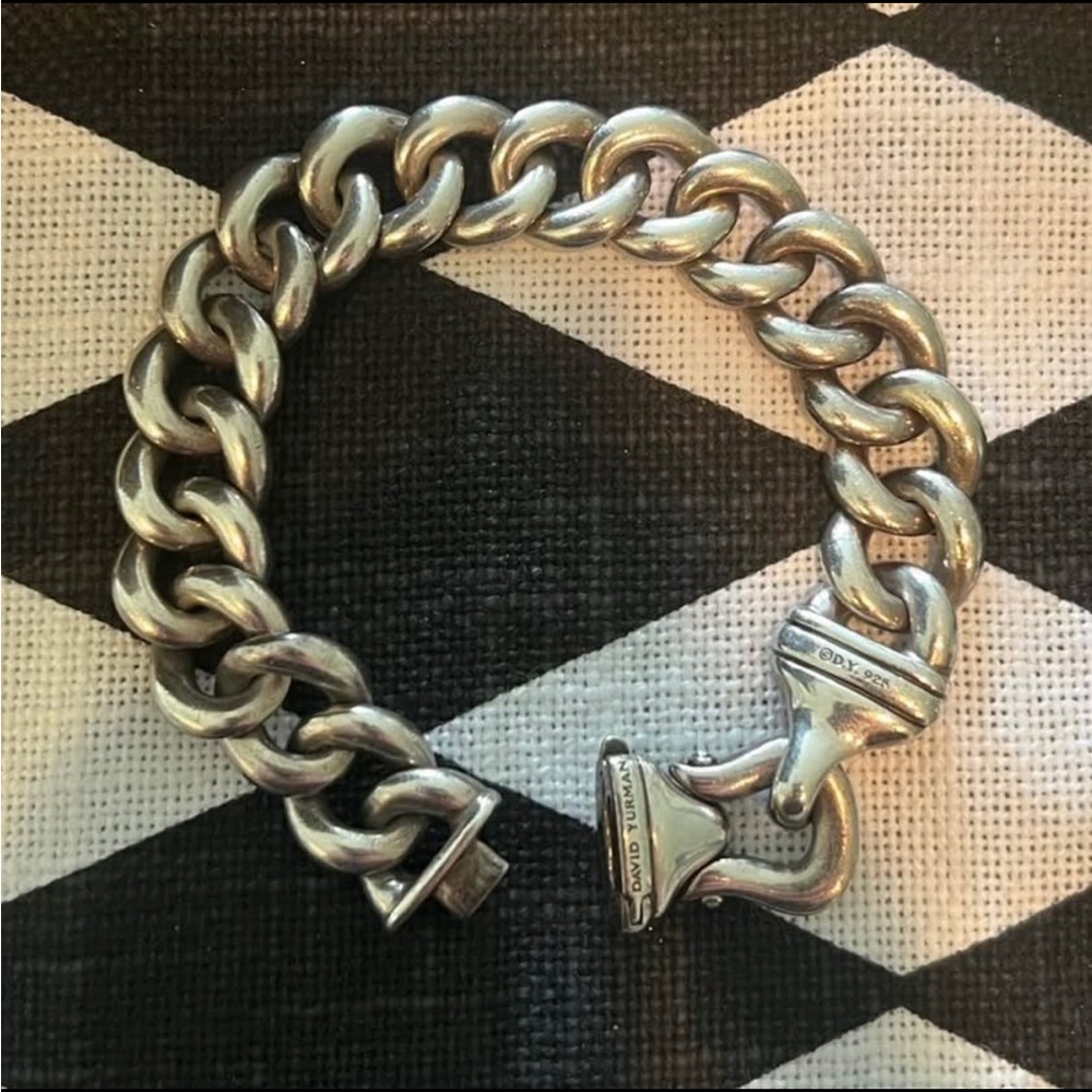 DAVID YURMAN Curb Chain Sterling Silver & Diamond Buckle Bracelet. EUC. RARE!